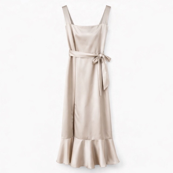 Show Me Your Mumu Claire Midi Dress Satin Bridesmaid Champagne Size XS NWT - Picture 2 of 8